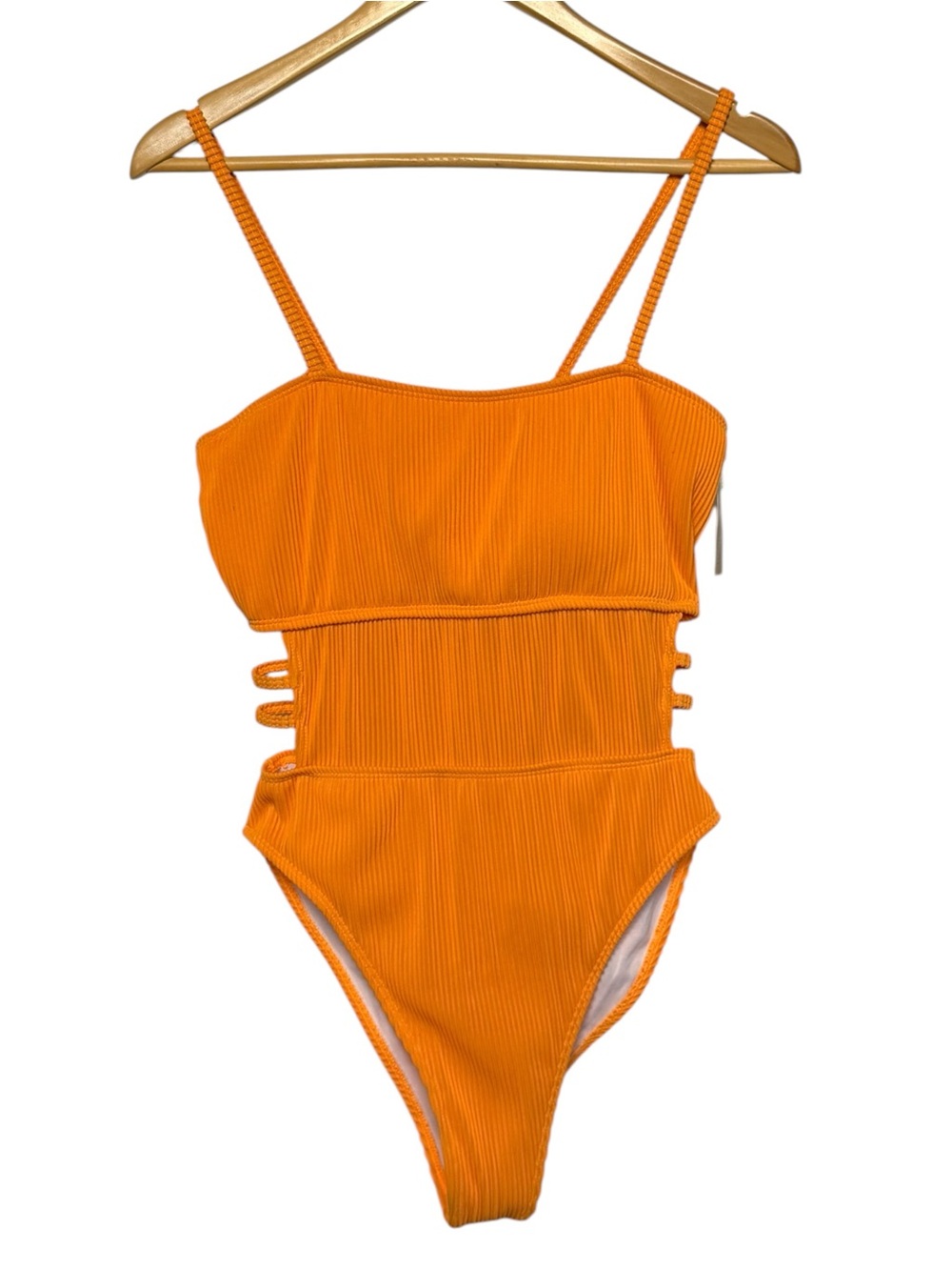 NWT Hilinker Ribbed Orange Cutout One Piece Swimsuit Medium